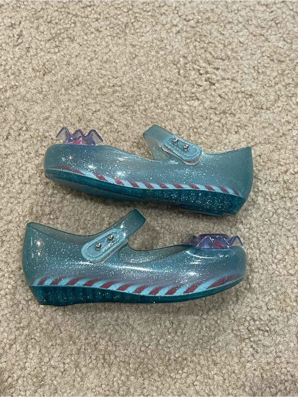 Mini Melissa Girls' Candy Glitter Teal Mary Jane Jelly Shoes with Pink Accents